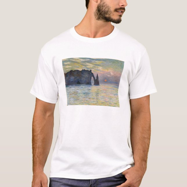 Monet - Manneport, Cliff at Etretat, Sunset T Shirt (Framsida)