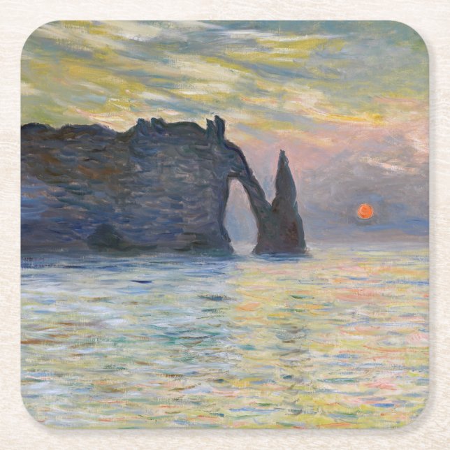 Monet - Manneport, Cliff at Etretat, Sunset Underlägg Papper Kvadrat (Framsidan)