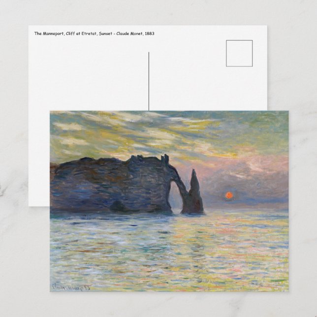Monet - Manneport, Cliff at Etretat, Sunset Vykort (Fram/baksida)