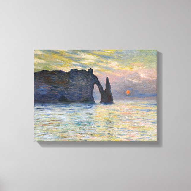 Monet - Manneport, Klippa vid Etretat, Solnedgång Canvastryck (Framsida)