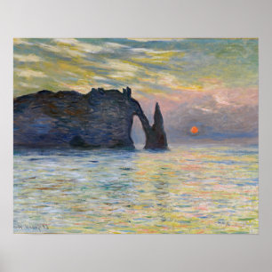 Monet - Manneport, Klippan vid Etretat, Solnedgång Poster