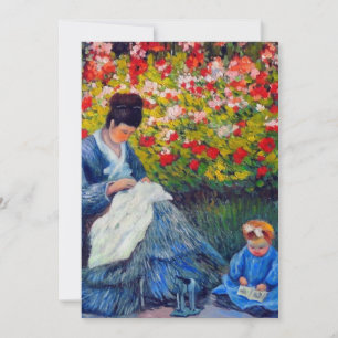 Monet Mor och Barn i Trädgården Spara Datum Kort