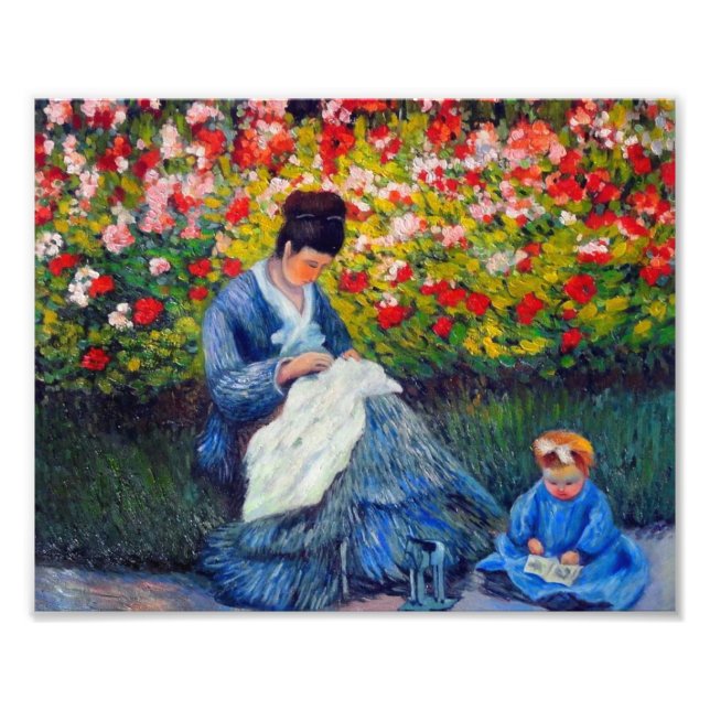 Monet Mor och Child i Garden Fototryck (Framsidan)