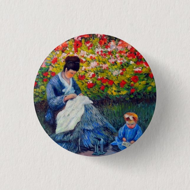 Monet Mor och Child i Garden Knapp (Framsida)