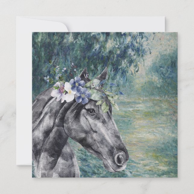 Monet Morgonseine och Black Horse Greeting Card (Framsida)
