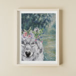 Monet Morgonseine och Grått-Varg Poster<br><div class="desc">Den vackra och konstnärliga kompileringen utmärker Claude Monets morgon på Seine som bakgrund med porträtt av grått varg med övertäckning av blommigt krona.</div>