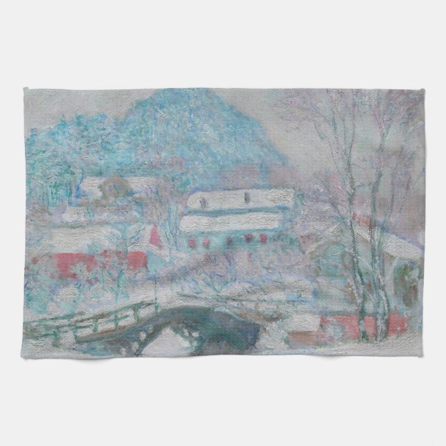 Monet - Norge, byn Sandviken i Snö Kökshandduk (Horisontell)