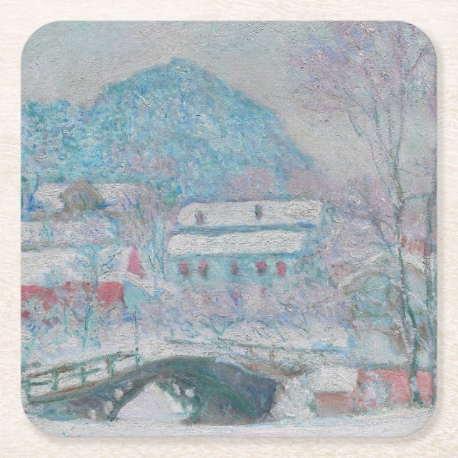 Monet - Norge, byn Sandviken i Snö Underlägg Papper Kvadrat (Framsidan)