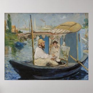 Monet Painting på hans Studio Boat av Manet Poster
