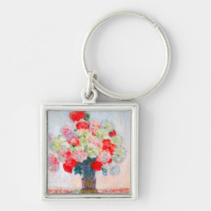 Monet Peonies Fyrkantig Silverfärgad Nyckelring