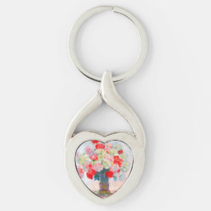 Monet Peonies Twisted Heart Silverfärgad Nyckelring