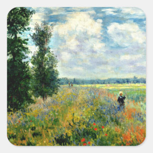 Monet - Poppy Fält, Argentina Fyrkantigt Klistermärke