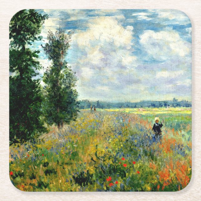 Monet - Poppy Field, Argenteuil Underlägg Papper Kvadrat (Framsidan)