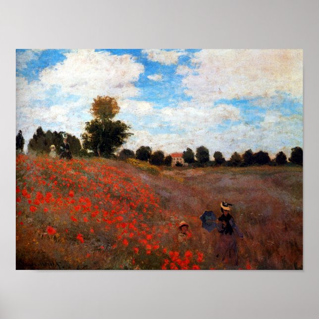 Monet Red Poppy Fält Fine Art Skriv ut Poster (Framsidan)