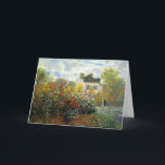 Monet Ro Garden Greeting Card Kort<br><div class="desc">Monet Ro Garden-hälsningskort. Olja på canvas från 1883. Fransk Impressionist Claude Monet skapade några av de vackraste trädgårdslandskapen nära sitt hem i Giverny. Detta är ett av hans tidigare verk som skildrar en ro-trädgård på morgonen nära Argentina. Arbetet har gult, rött och vitt ro som blomstrar fredligt framför ett hem...</div>