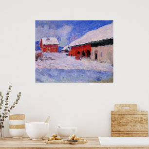 Monet - Röda hus vid Bjornegaard Poster