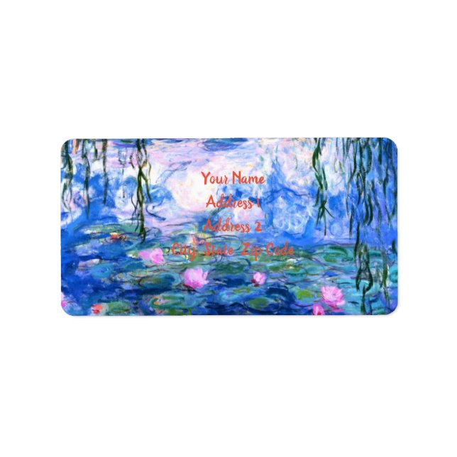 Monet Rosa Vatten Lilies-etikett Adressetikett (Framsidan)