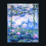 Monet Rosa Vatten Lilies Flygblad<br><div class="desc">En Monet rosa vatten flygblad med vackra rosa vatten lever flytande i en lugn blå damm med lila dynor. En underbar Monet-gåva till fläkt av imponsionism och Fransk konst. Serenisk naturimponerande med vackra blommor och scenkonst.</div>