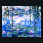 Monet Rosa Vatten Lilies Poster<br><div class="desc">En Monet rosa vatten poster med vackra rosa vatten lilies som flyter i en lugn blå damm med lila dynor. En underbar Monet-gåva till fläkt av imponsionism och Fransk konst. Serenisk naturimponerande med vackra blommor och scenkonst.</div>