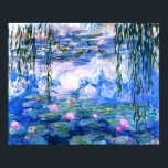 Monet Rosa Vatten Lilies Poster<br><div class="desc">En Monet rosa vatten poster med vackra rosa vatten lilies som flyter i en lugn blå damm med lila dynor. En underbar Monet-gåva till fläkt av imponsionism och Fransk konst. Serenisk naturimponerande med vackra blommor och scenkonst.</div>