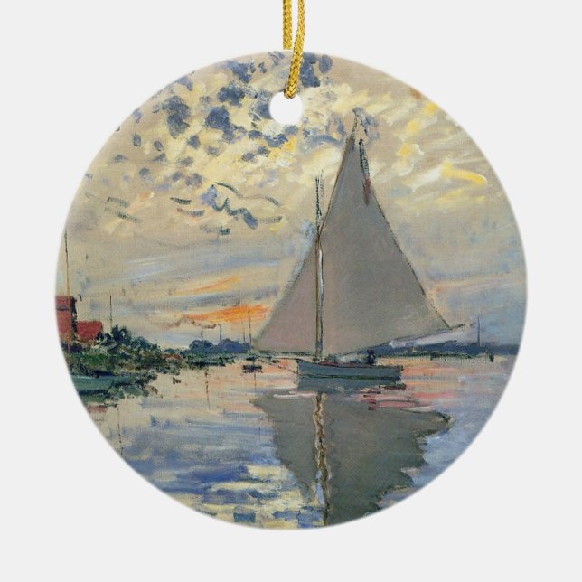 Monet Sailboat Fransk Impressionism Classic Art Julgransprydnad Keramik (Framsidan)