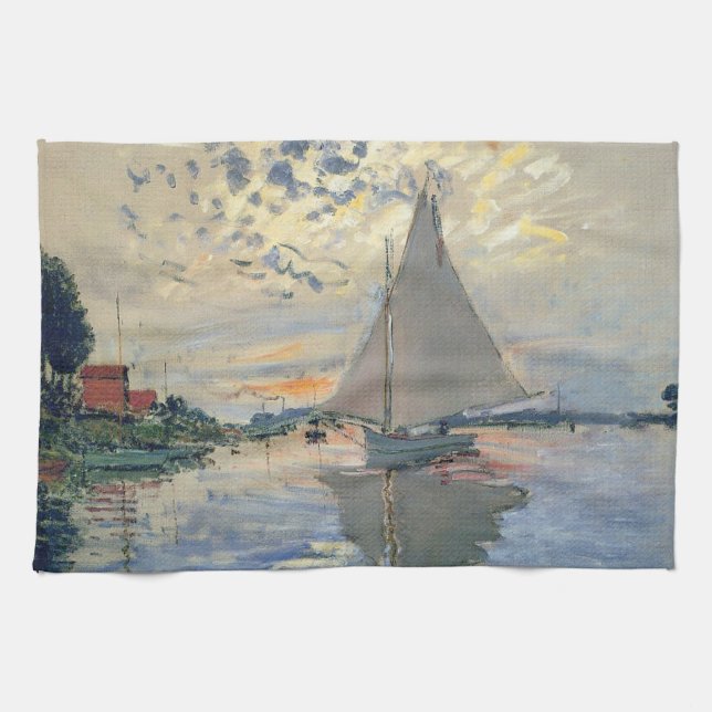 Monet Sailboat Fransk Impressionism Classic Art Kökshandduk (Horisontell)
