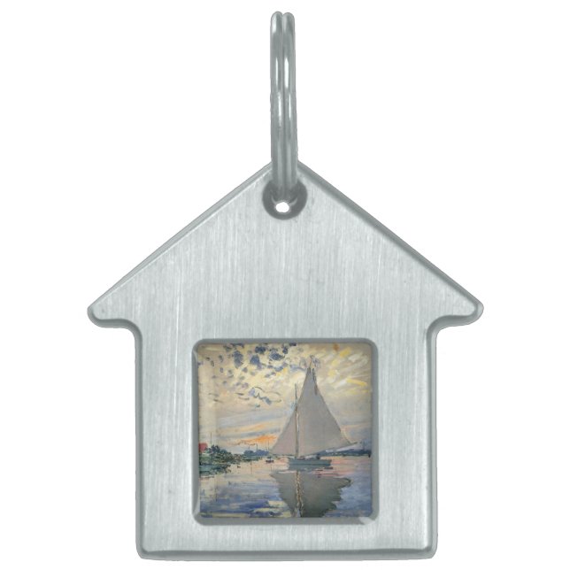 Monet Sailboat Fransk Impressionism Classic Art Namnbricka Husdjur (Framsidan)