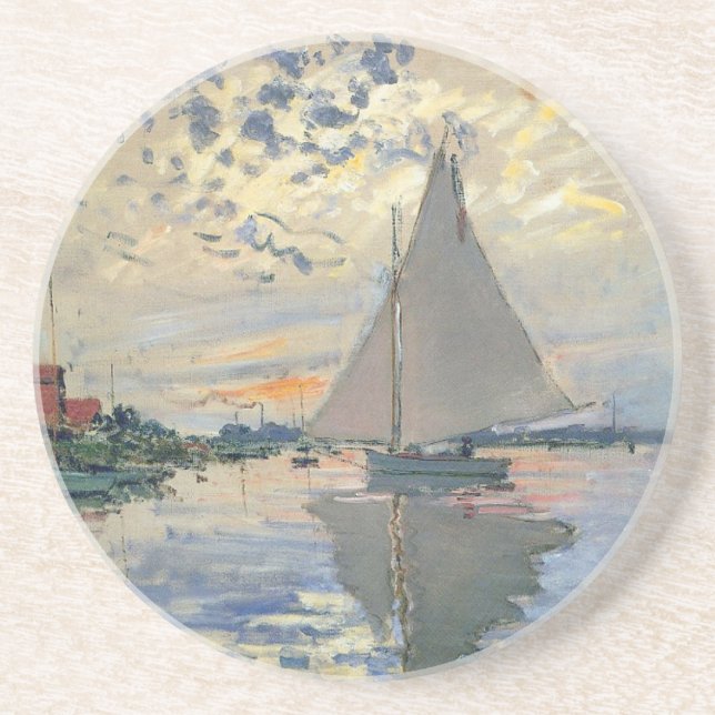 Monet Sailboat Fransk Impressionism Classic Art Underlägg Sandsten (Framsidan)
