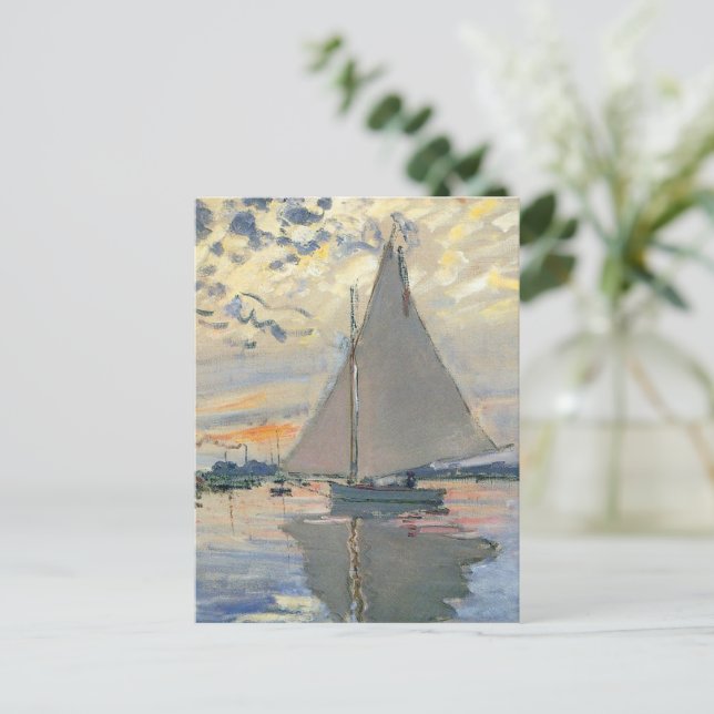 Monet Sailboat Fransk Impressionism Classic Art Vykort (Stående Fram)
