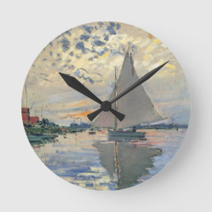 Monet Sailboat Fransk Impressionist Rund Klocka