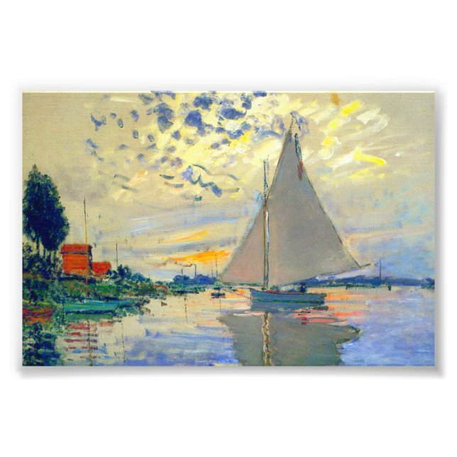 Monet Sailboat på Le Petit-Gennevilliers Fototryck (Framsidan)