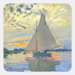 Monet Sailboat på Le Petit-Gennevilliers Fyrkantigt Klistermärke