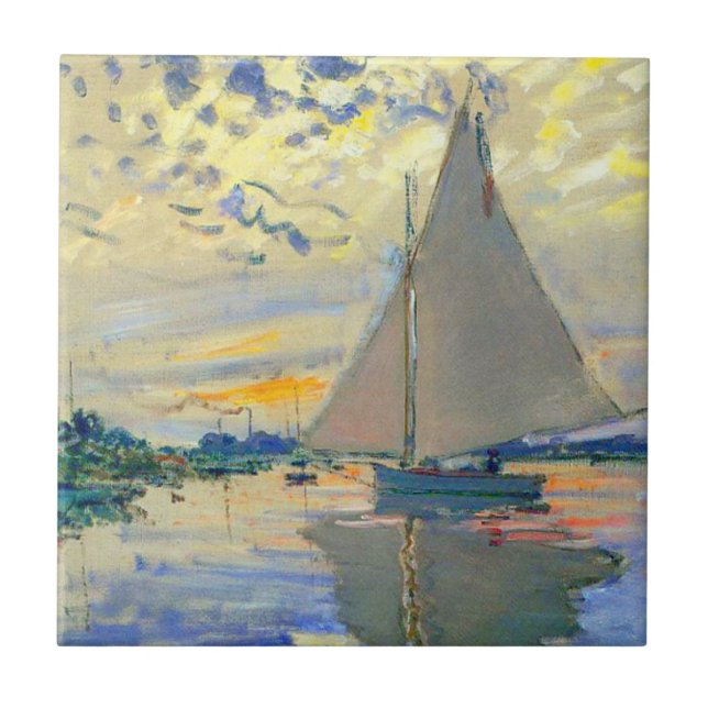 Monet Sailboat på Le Petit-Gennevilliers Kakelplatta (Framsidan)