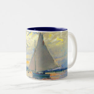 Monet Sailboat på Le Petit-Gennevilliers Två-Tonad Mugg