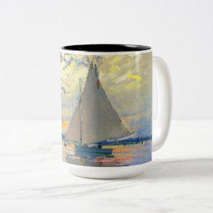 Monet Sailboat på Le Petit-Gennevilliers Två-Tonad Mugg