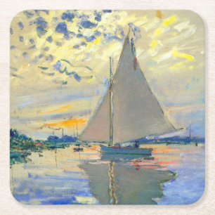 Monet Sailboat på Le Petit-Gennevilliers Underlägg Papper Kvadrat