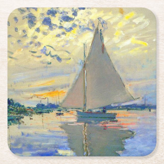 Monet Sailboat på Le Petit-Gennevilliers Underlägg Papper Kvadrat (Framsidan)