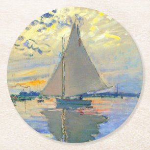 Monet Sailboat på Le Petit-Gennevilliers Underlägg Papper Rund
