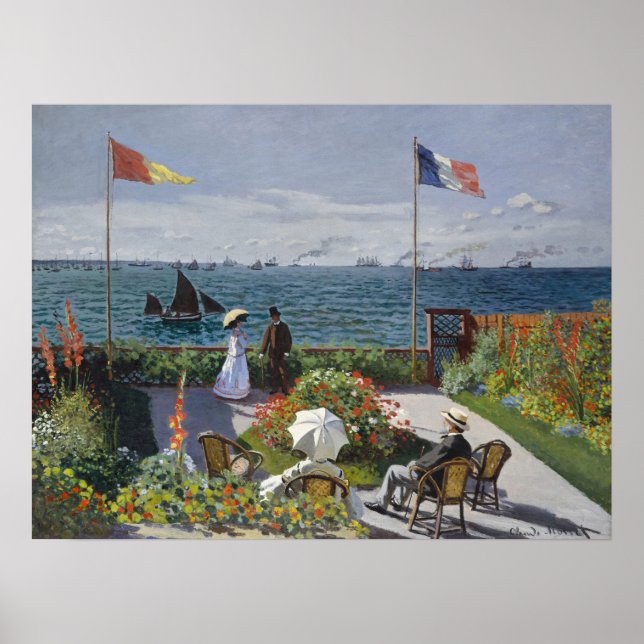 Monet Seaside Garden Blooms Classic-Sjölandskap Poster (Framsidan)