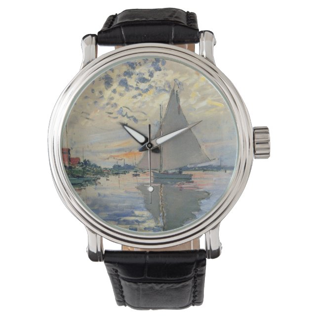 Monet Segelbåt Fransk Impressionism Klassisk Konst Armbandsur (Framsida)