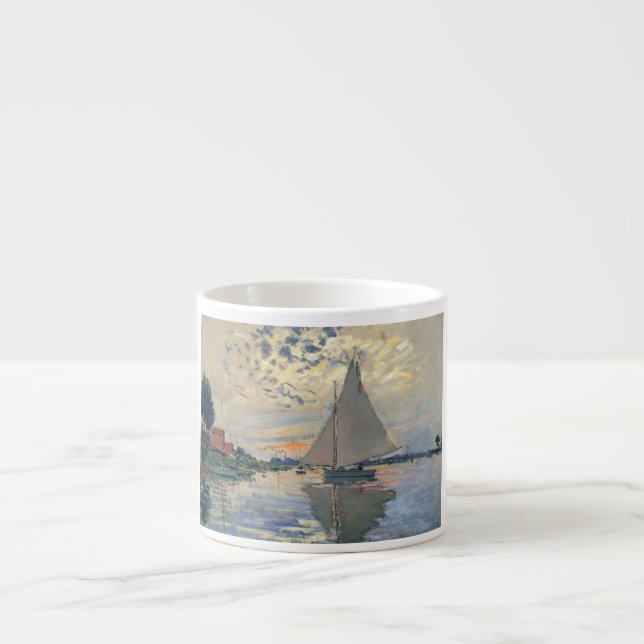 Monet Segelbåt Fransk Impressionism Klassisk Konst Espressomugg (Framsidan)