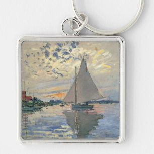 Monet Segelbåt Fransk Impressionism Klassisk Konst Fyrkantig Silverfärgad Nyckelring