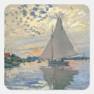 Monet Segelbåt Fransk Impressionism Klassisk Konst Fyrkantigt Klistermärke