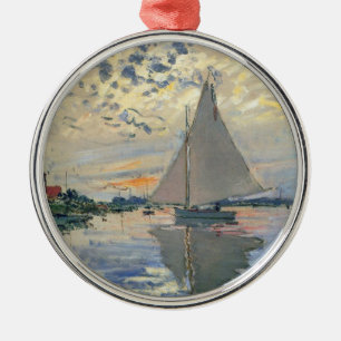 Monet Segelbåt Fransk Impressionism Klassisk Konst Julgransprydnad Metall