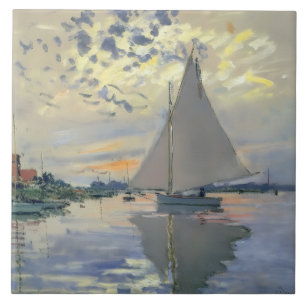 Monet Segelbåt Fransk Impressionism Klassisk Konst Kakelplatta
