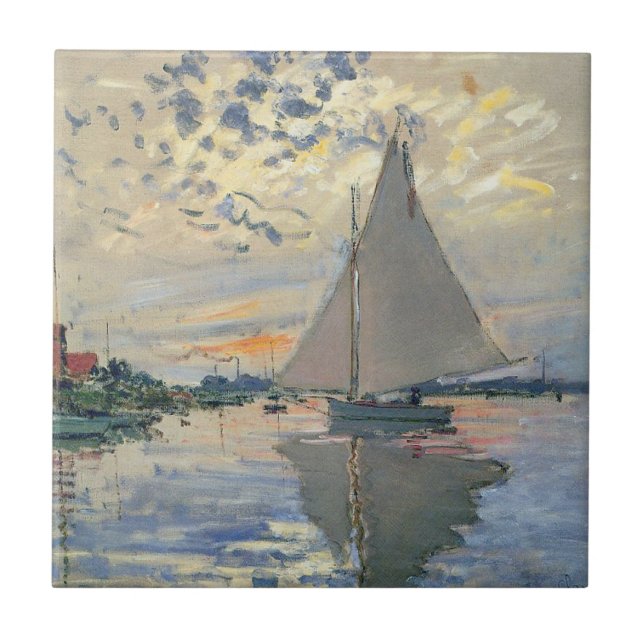 Monet Segelbåt Fransk Impressionism Klassisk Konst Kakelplatta (Framsidan)