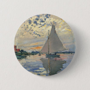 Monet Segelbåt Fransk Impressionism Klassisk Konst Knapp