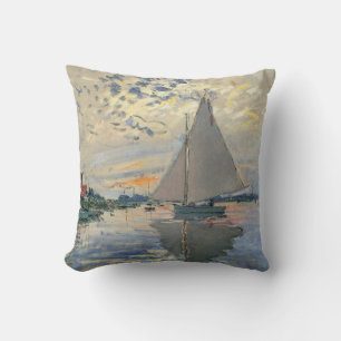 Monet Segelbåt Fransk Impressionism Klassisk Konst Kudde