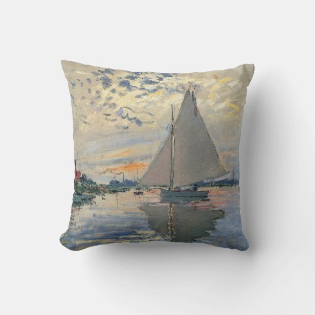 Monet Segelbåt Fransk Impressionism Klassisk Konst Kudde (Framsida)