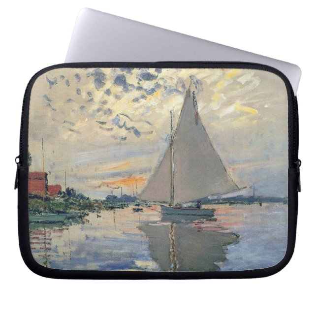 Monet Segelbåt Fransk Impressionism Klassisk Konst Laptop Fodral (Framsidan)